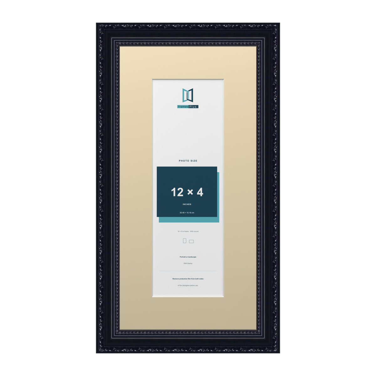 Louis Range Black Picture, Photo & Poster Frame with Ivory Mount - 16x8" Frame for 12x4" Photo, Black