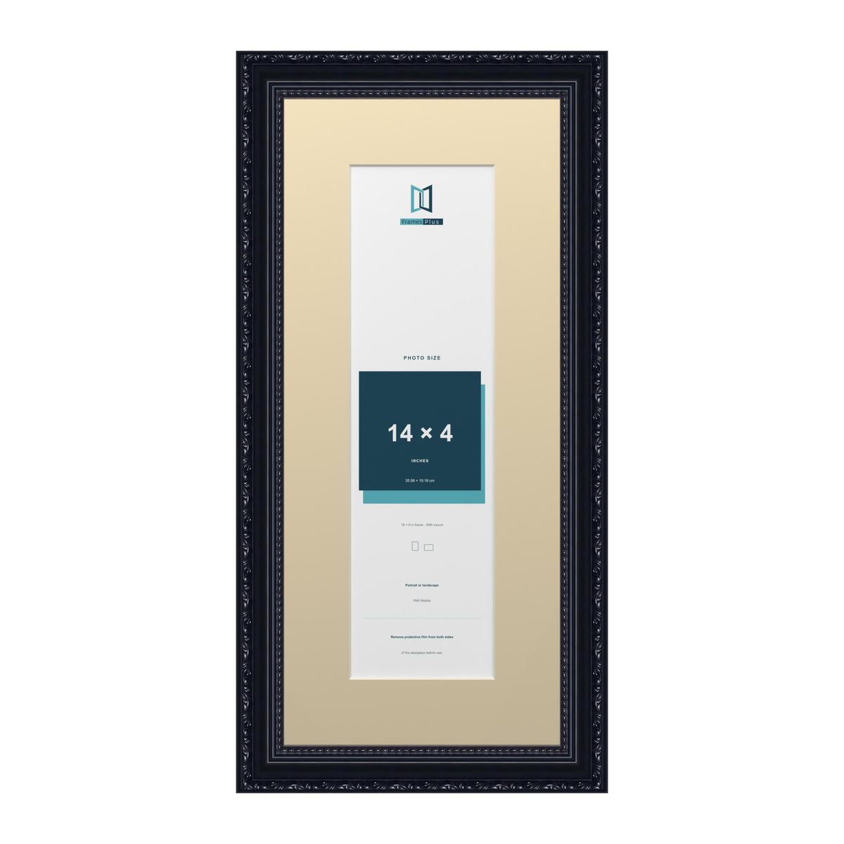 Louis Range Black Picture, Photo & Poster Frame with Ivory Mount - 18x8" Frame for 14x4" Photo, Black