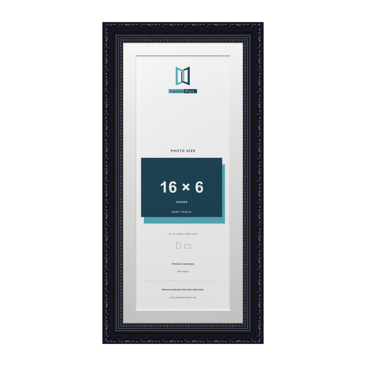 Louis Range Black Picture, Photo & Poster Frame with White Mount - 18x8" Frame for 16x6" Photo, Black