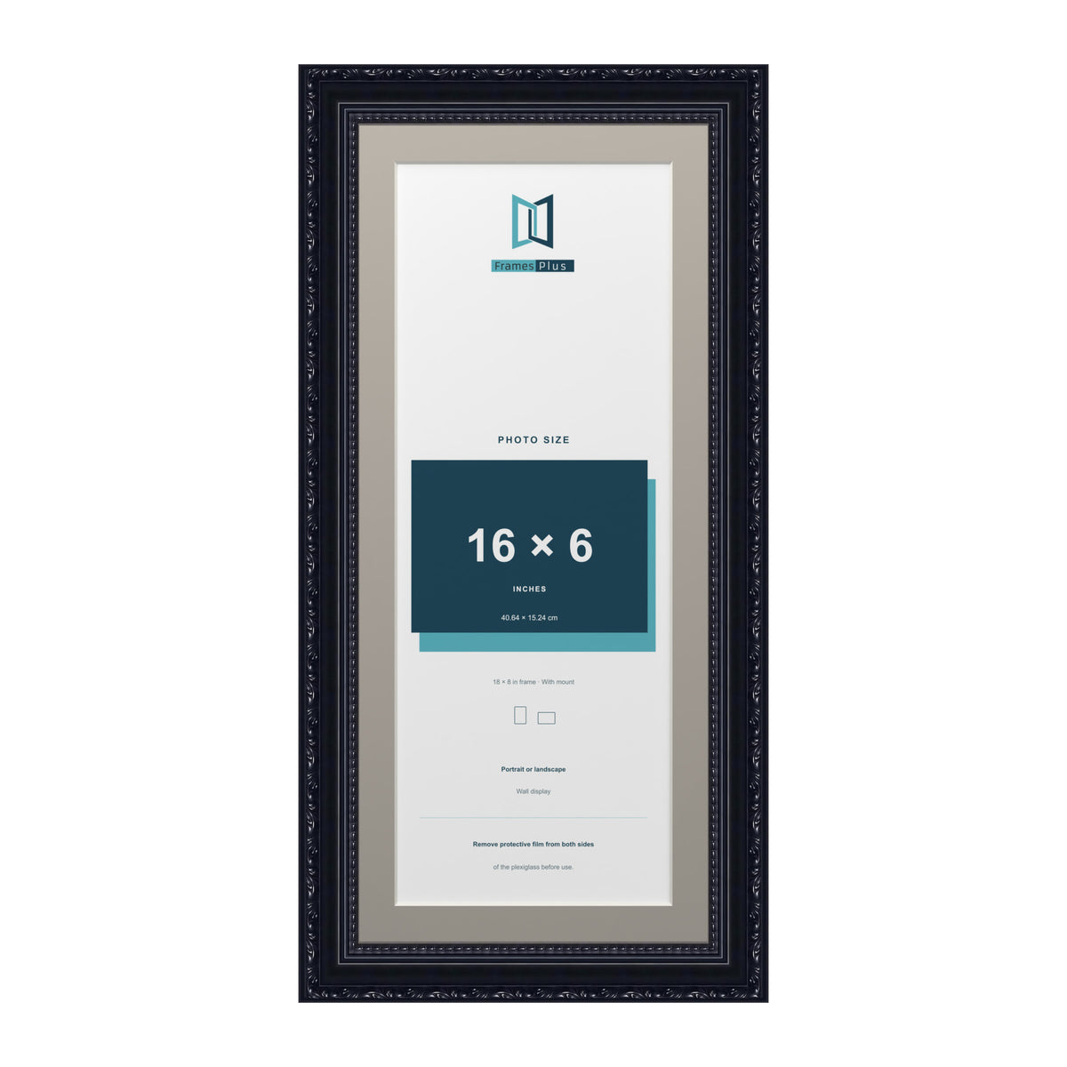 Louis Range Black Picture, Photo & Poster Frame with Dawn Grey Mount - 18x8" Frame for 16x6" Photo, Black