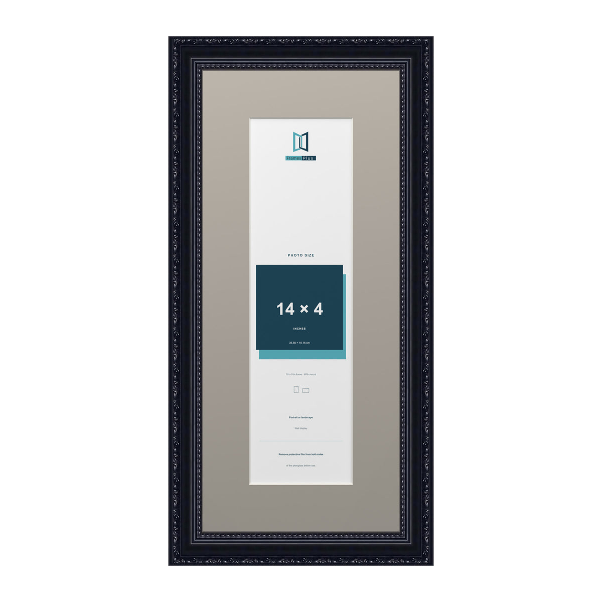 Louis Range Black Picture, Photo & Poster Frame with Dawn Grey Mount - 18x8" Frame for 14x4" Photo, Black