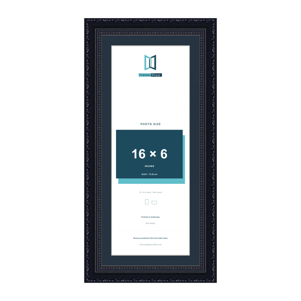 Louis Range Black Picture, Photo & Poster Frame with Pacific Blue Mount - 18x8" Frame for 16x6" Photo, Black