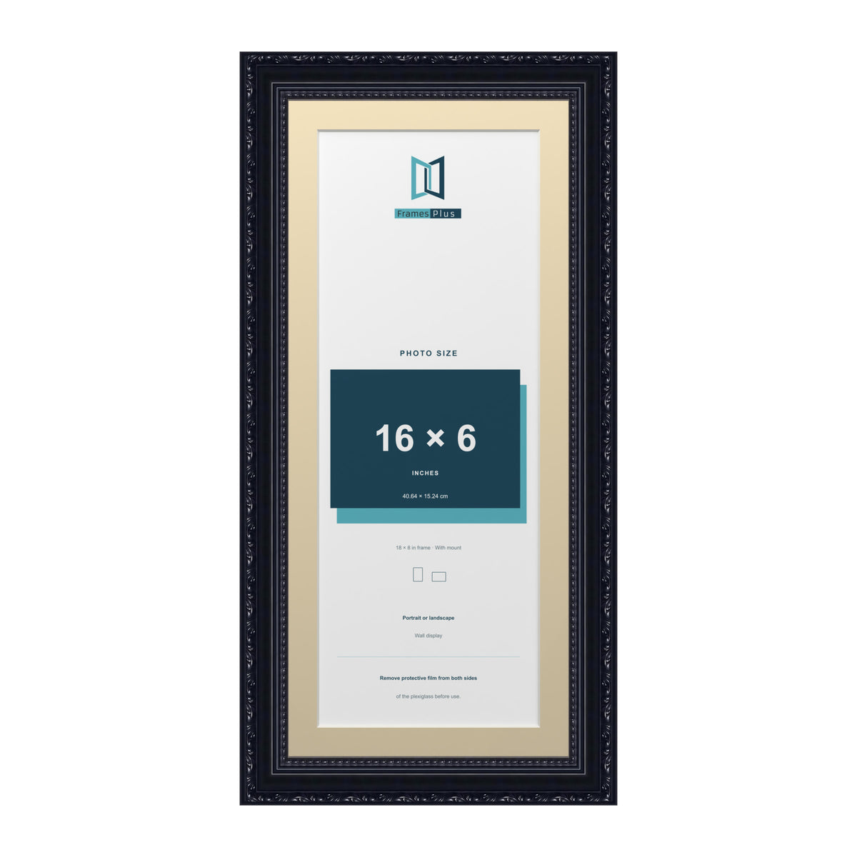 Louis Range Black Picture, Photo & Poster Frame with Ivory Mount - 18x8" Frame for 16x6" Photo, Black
