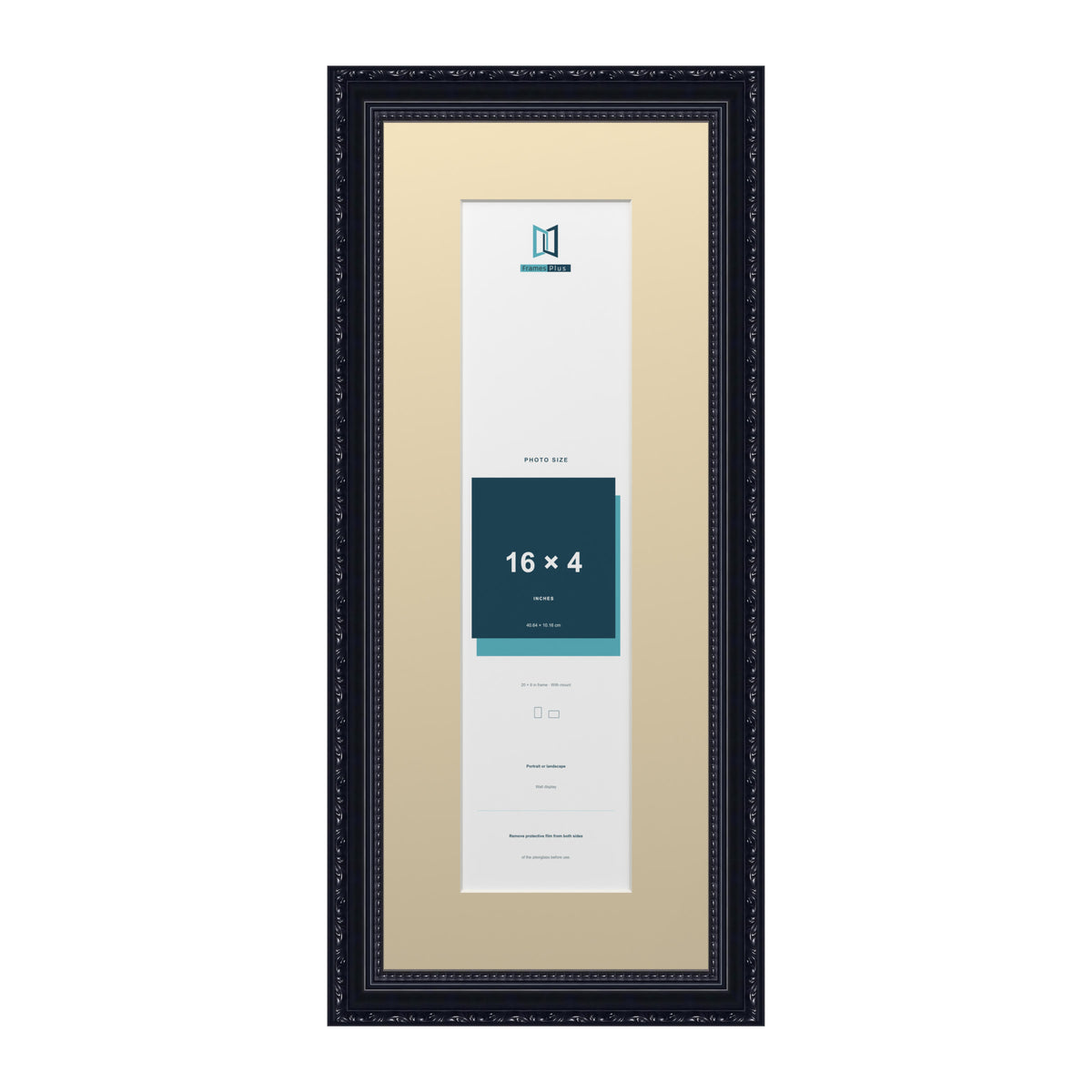 Louis Range Black Picture, Photo & Poster Frame with Ivory Mount - 20x8" Frame for 16x4" Photo, Black