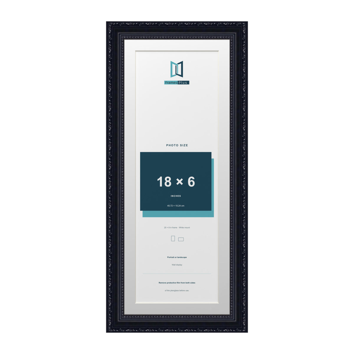 Louis Range Black Picture, Photo & Poster Frame with White Mount - 20x8" Frame for 18x6" Photo, Black
