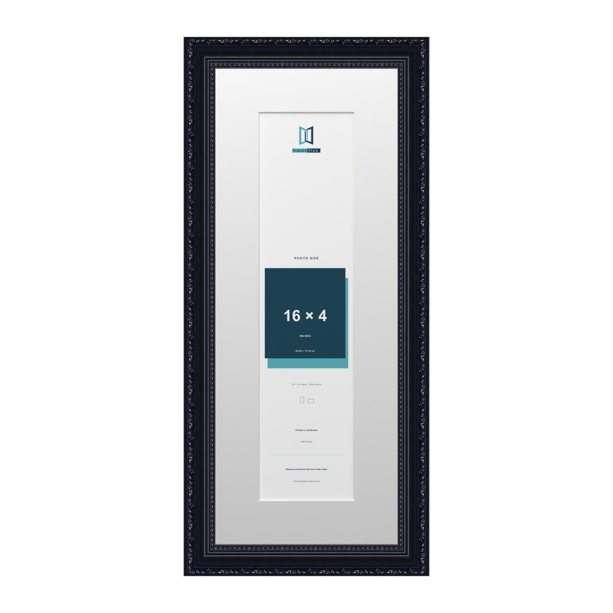 Louis Range Black Picture, Photo & Poster Frame with White Mount - 20x8" Frame for 16x4" Photo, Black