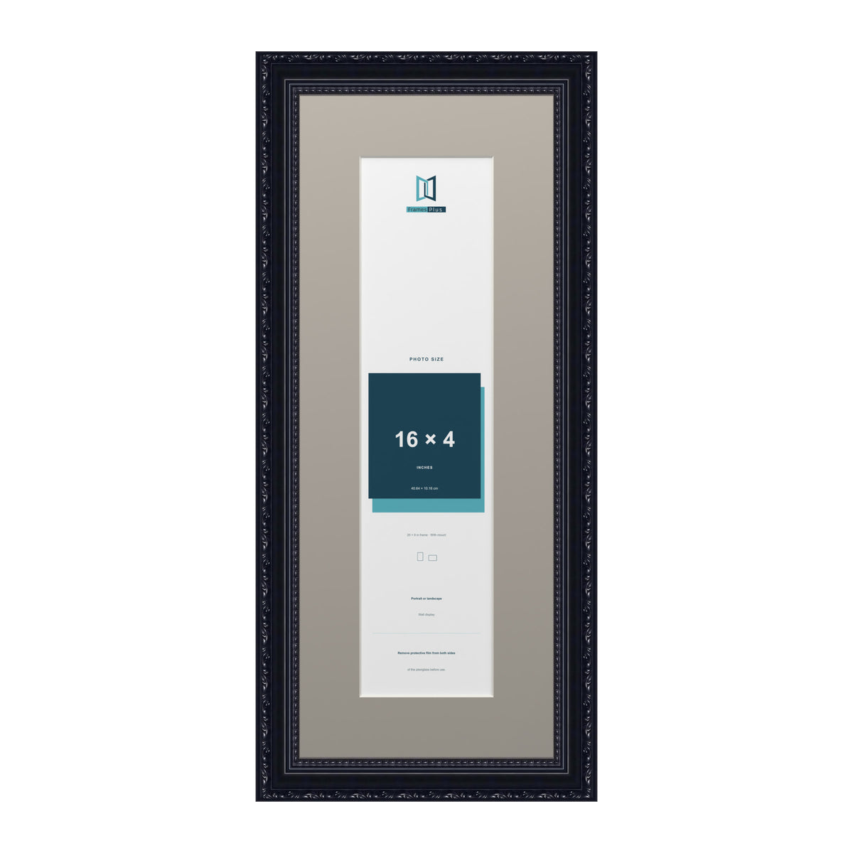 Louis Range Black Picture, Photo & Poster Frame with Dawn Grey Mount - 20x8" Frame for 16x4" Photo, Black