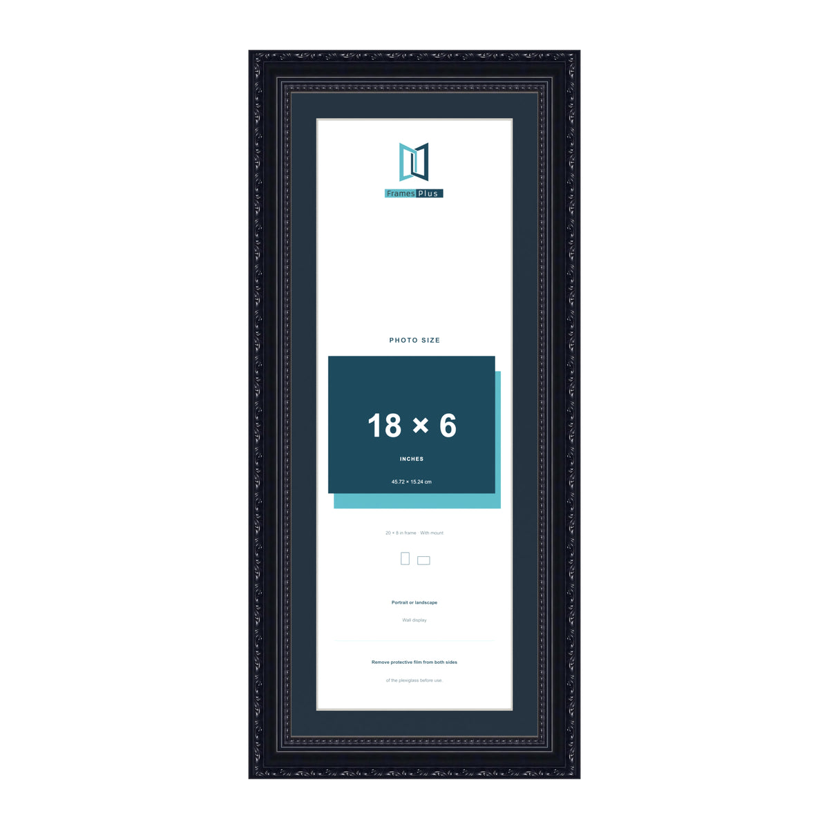 Louis Range Black Picture, Photo & Poster Frame with Pacific Blue Mount - 20x8" Frame for 18x6" Photo, Black