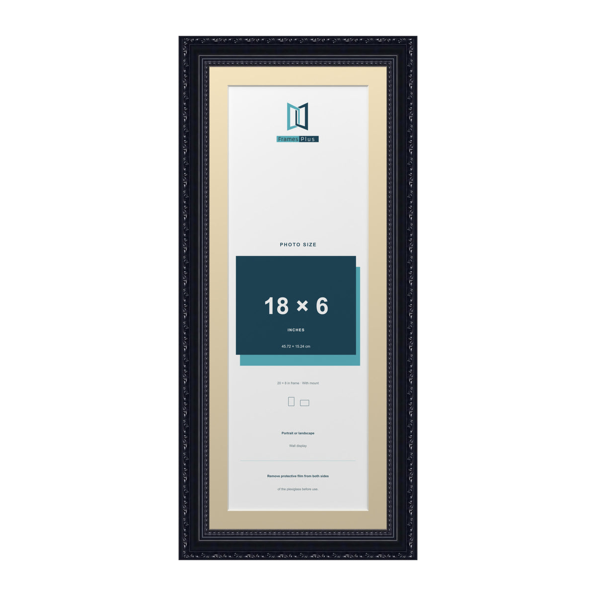 Louis Range Black Picture, Photo & Poster Frame with Ivory Mount - 20x8" Frame for 18x6" Photo, Black