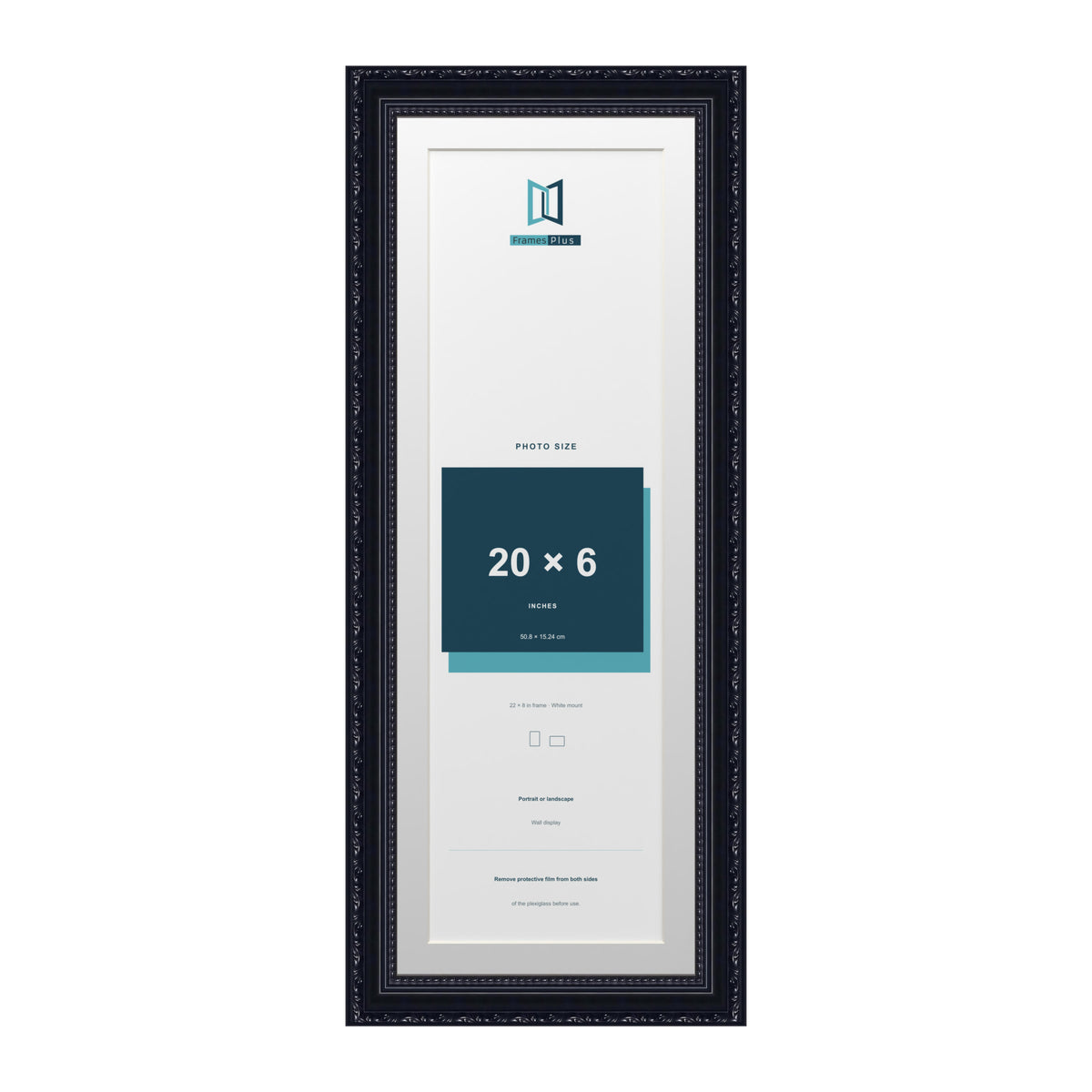 Louis Range Black Picture, Photo & Poster Frame with White Mount - 22x8" Frame for 20x6" Photo, Black