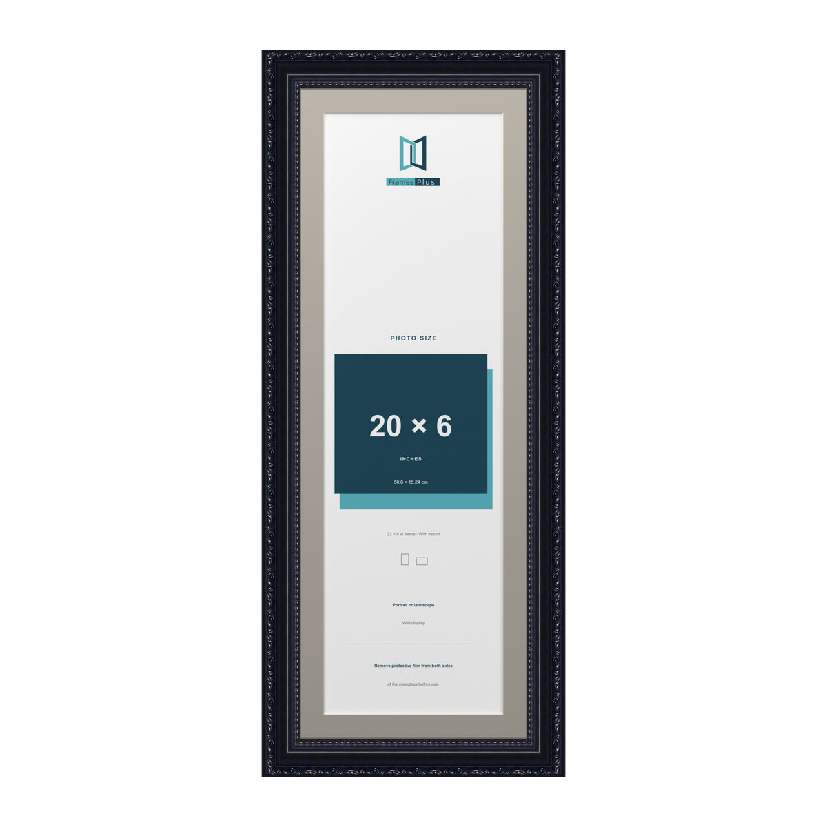 Louis Range Black Picture, Photo & Poster Frame with Dawn Grey Mount - 22x8" Frame for 20x6" Photo, Black