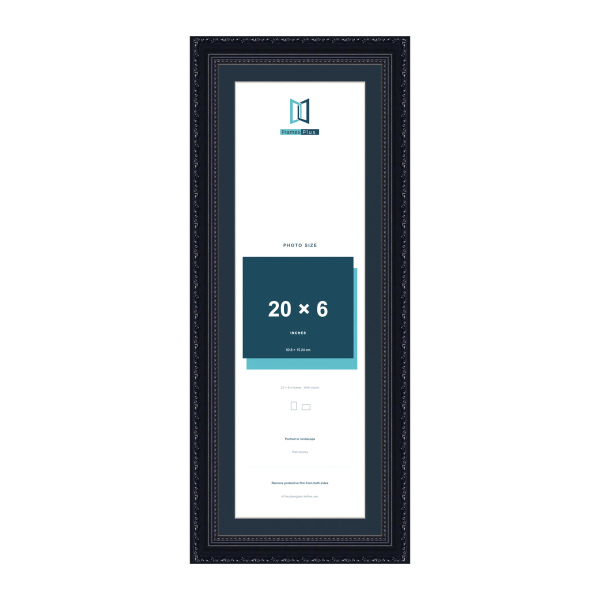 Louis Range Black Picture, Photo & Poster Frame with Pacific Blue Mount - 22x8" Frame for 20x6" Photo, Black