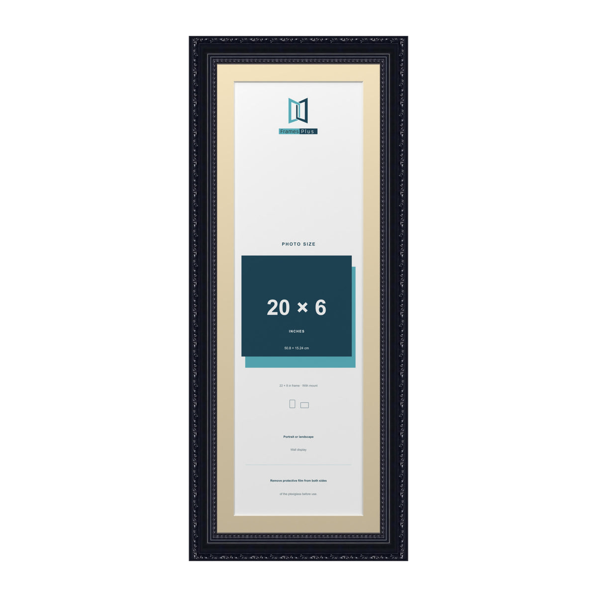 Louis Range Black Picture, Photo & Poster Frame with Ivory Mount - 22x8" Frame for 20x6" Photo, Black