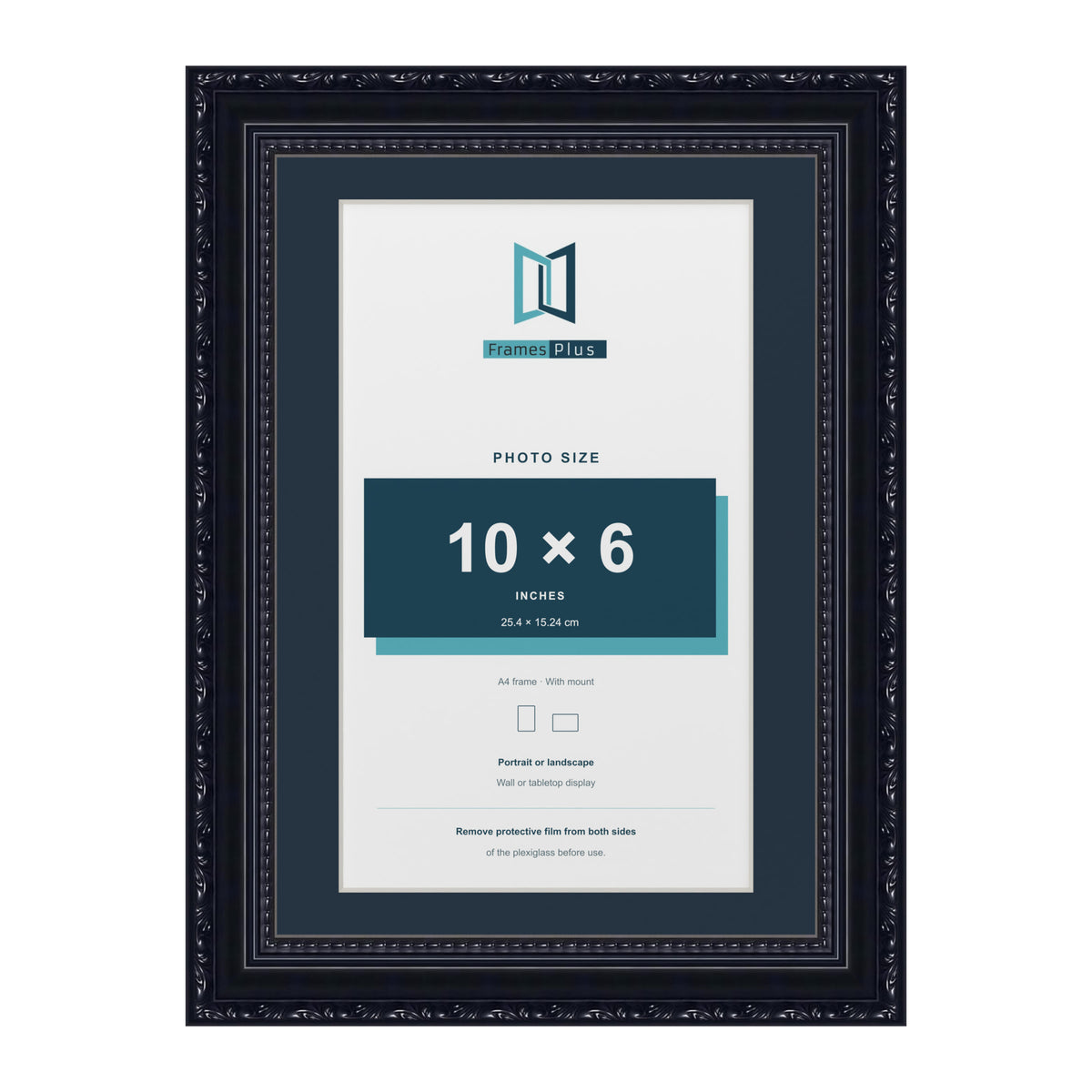 Louis Range Black Picture, Photo & Poster Frame with Pacific Blue Mount - A4 Frame for 10x6" Photo, Black