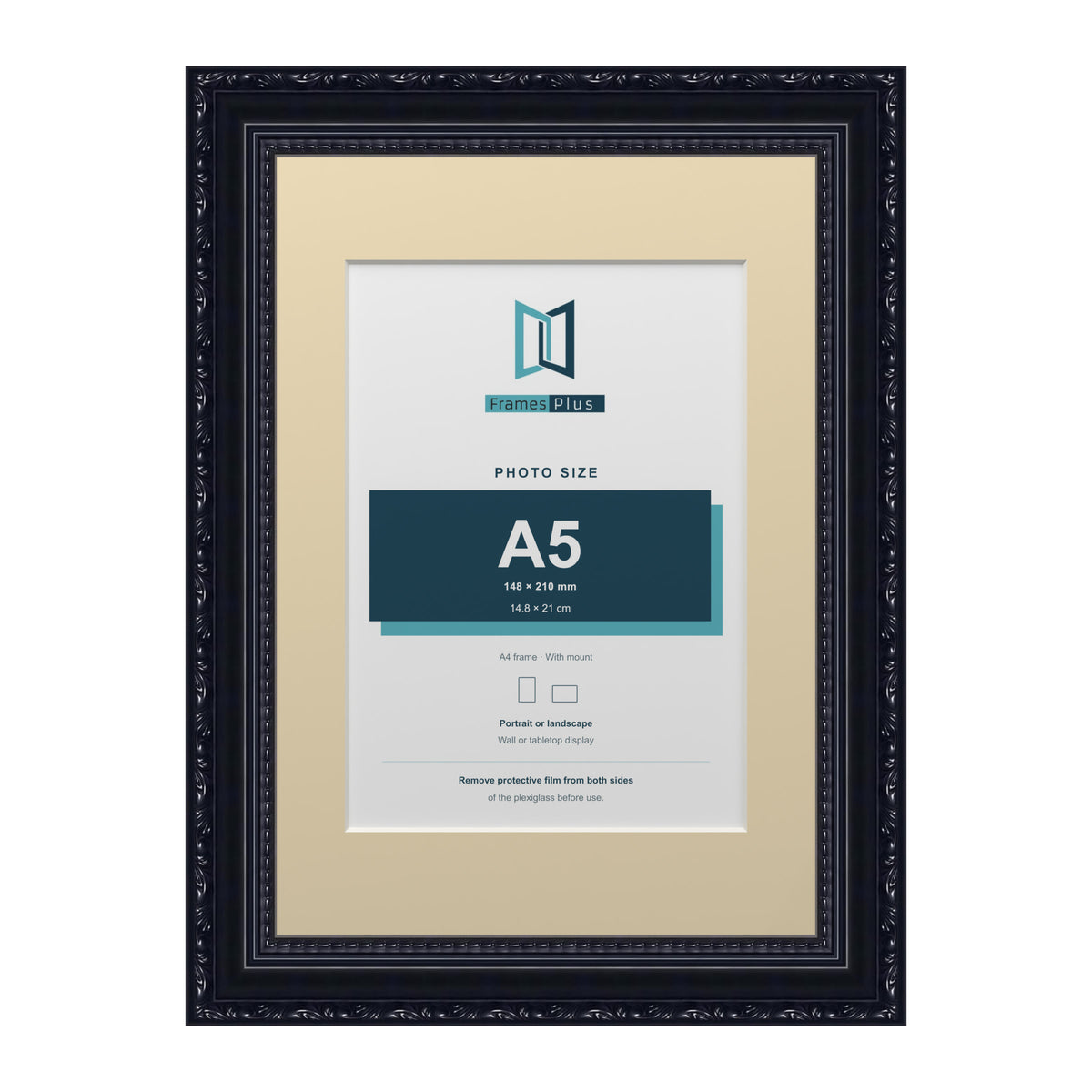 Louis Range Black Picture, Photo & Poster Frame with Ivory Mount - A4 Frame for A5 Photo, Black