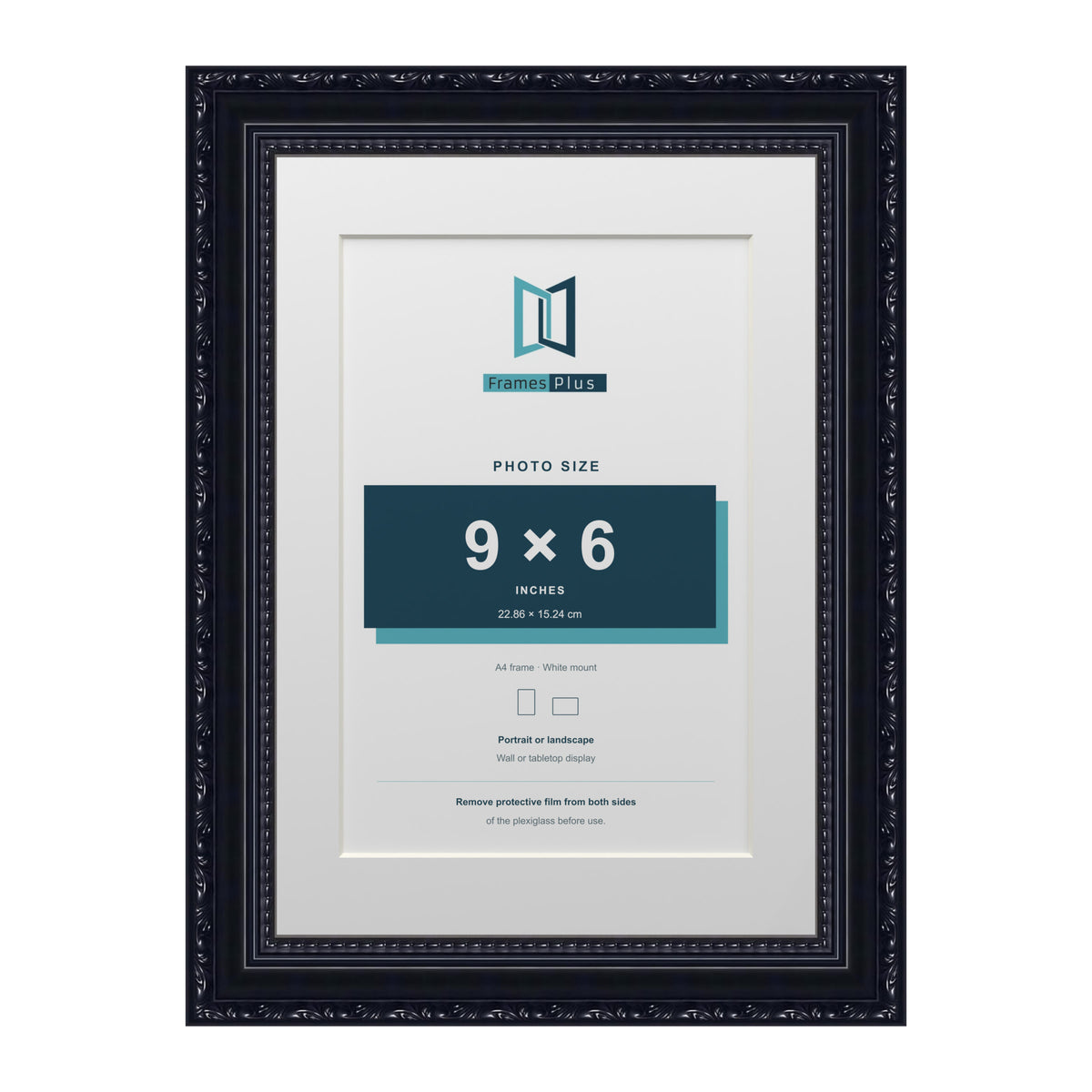 Louis Range Black Picture, Photo & Poster Frame with White Mount - A4 Frame for 9x6" Photo, Black