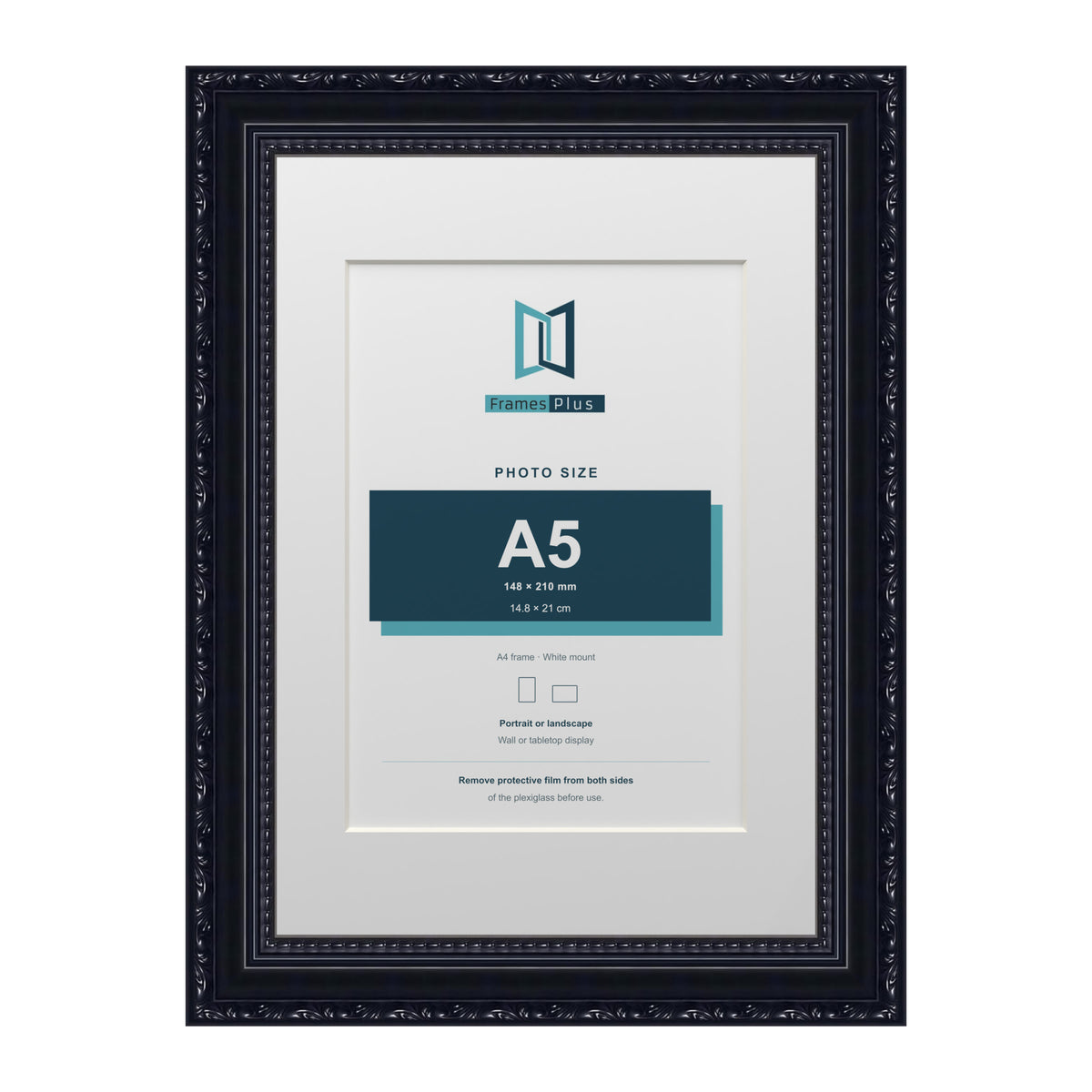 Louis Range Black Picture, Photo & Poster Frame with White Mount - A4 Frame for A5 Photo, Black