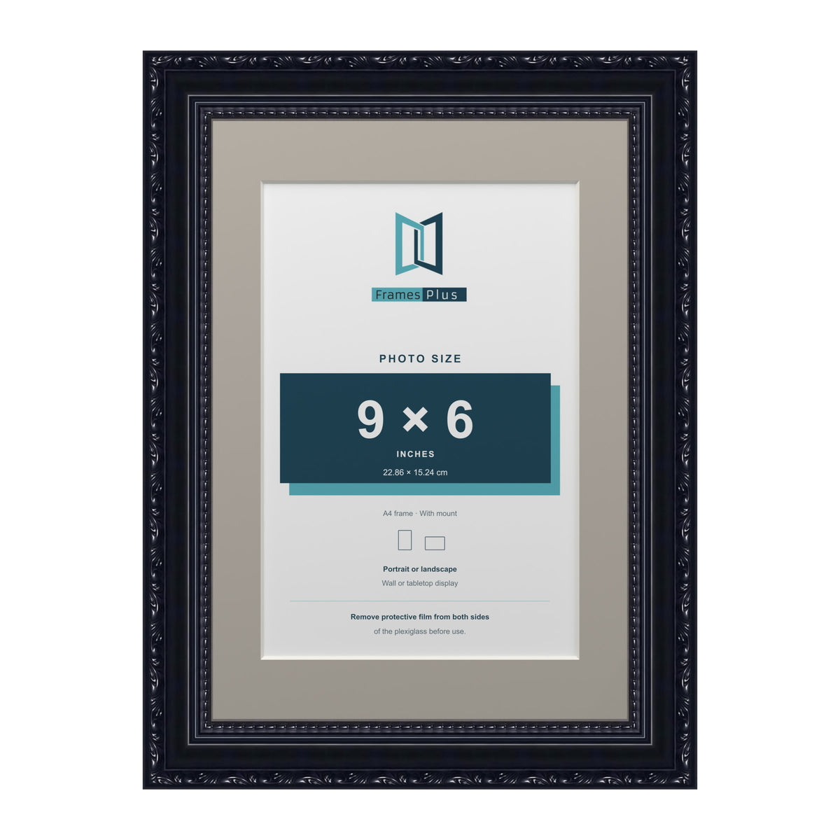 Louis Range Black Picture, Photo & Poster Frame with Dawn Grey Mount - A4 Frame for 9x6" Photo, Black