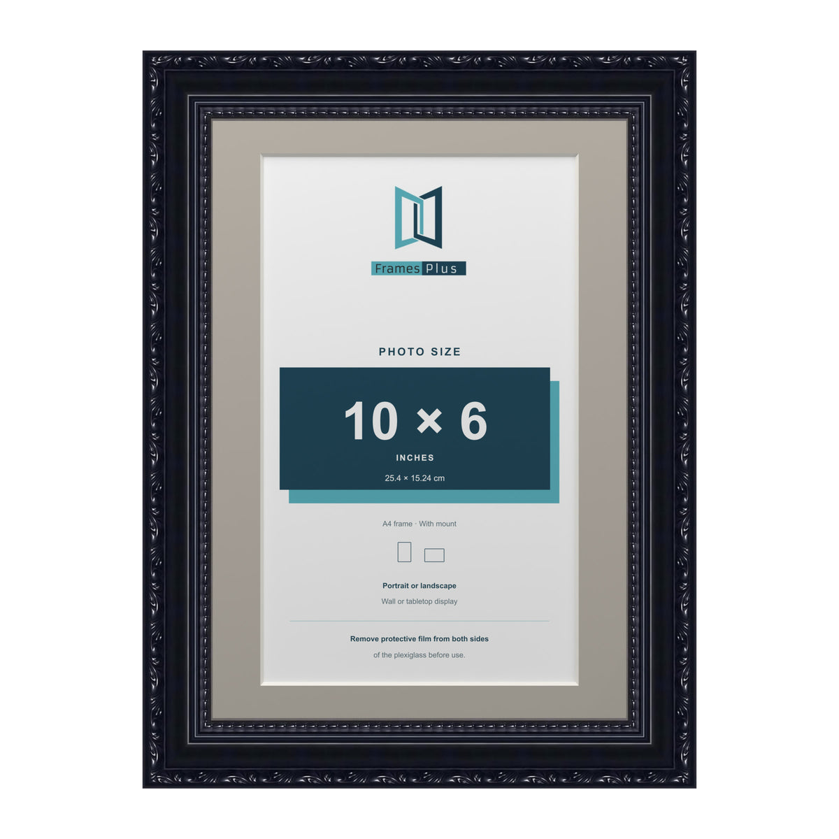 Louis Range Black Picture, Photo & Poster Frame with Dawn Grey Mount - A4 Frame for 10x6" Photo, Black