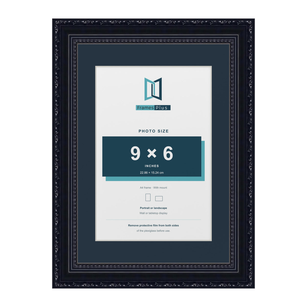 Louis Range Black Picture, Photo & Poster Frame with Pacific Blue Mount - A4 Frame for 9x6" Photo, Black