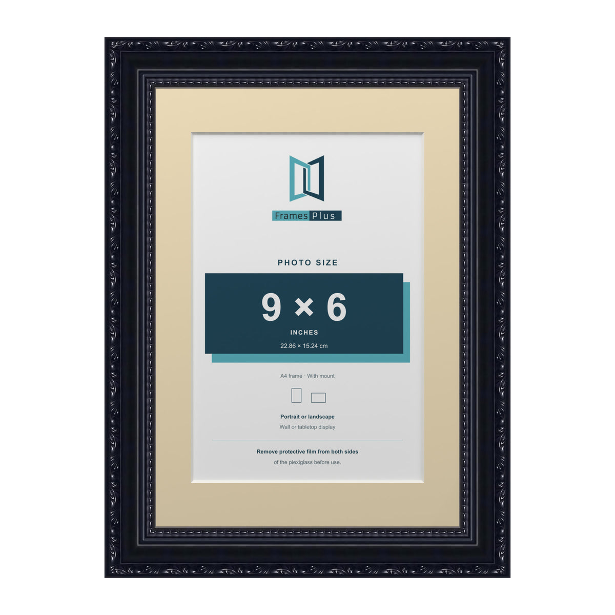 Louis Range Black Picture, Photo & Poster Frame with Ivory Mount - A4 Frame for 9x6" Photo, Black
