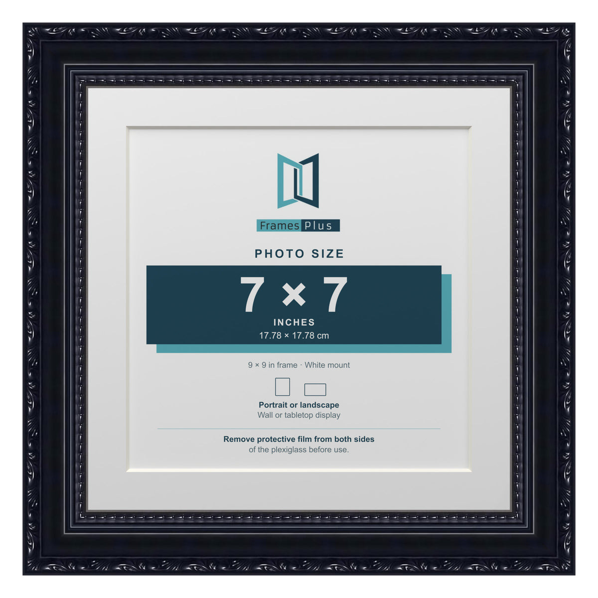 Louis Range Black Picture, Photo & Poster Frame with White Mount - 9x9" Frame for 7x7" Photo, Black
