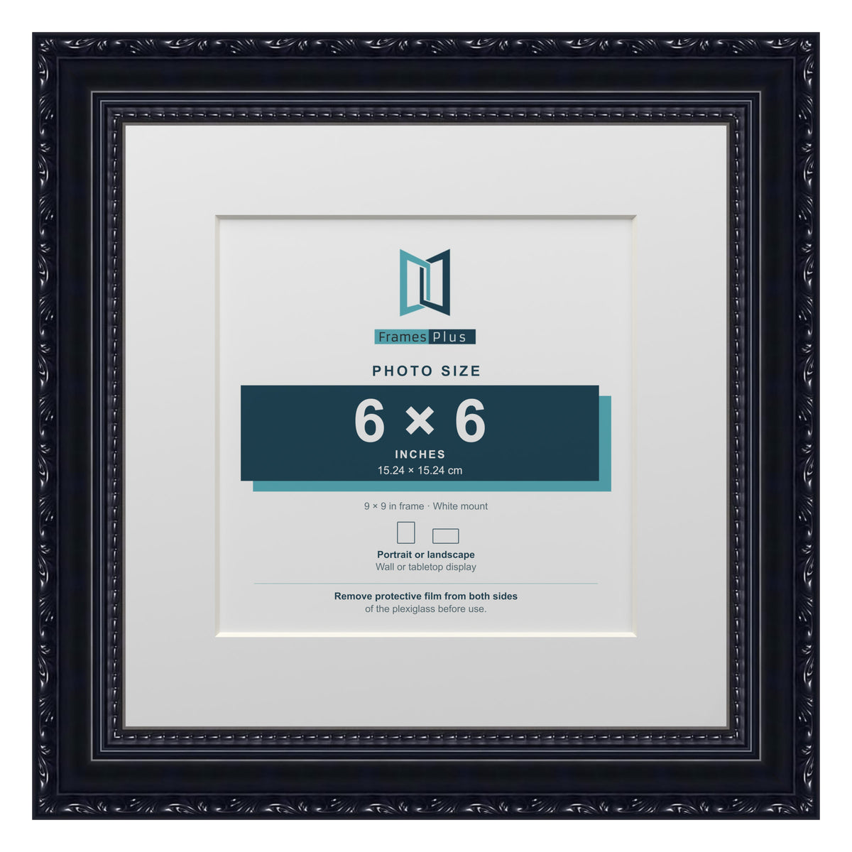 Louis Range Black Picture, Photo & Poster Frame with White Mount - 9x9" Frame for 6x6" Photo, Black