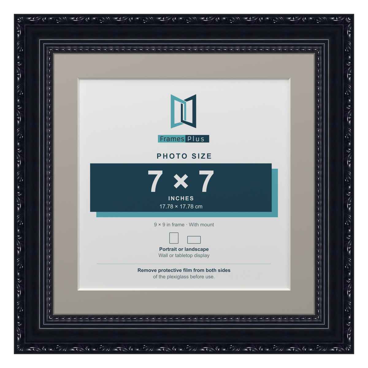 Louis Range Black Picture, Photo & Poster Frame with Dawn Grey Mount - 9x9" Frame for 7x7" Photo, Black