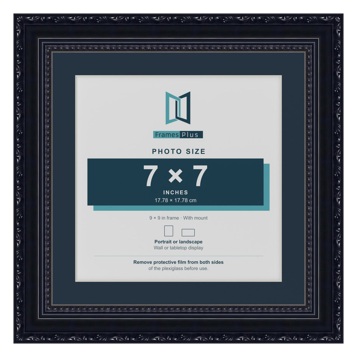 Louis Range Black Picture, Photo & Poster Frame with Pacific Blue Mount - 9x9" Frame for 7x7" Photo, Black