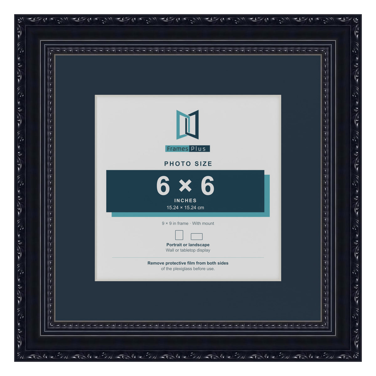 Louis Range Black Picture, Photo & Poster Frame with Pacific Blue Mount - 9x9" Frame for 6x6" Photo, Black