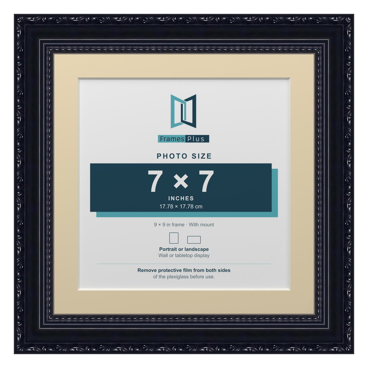 Louis Range Black Picture, Photo & Poster Frame with Ivory Mount - 9x9" Frame for 7x7" Photo, Black