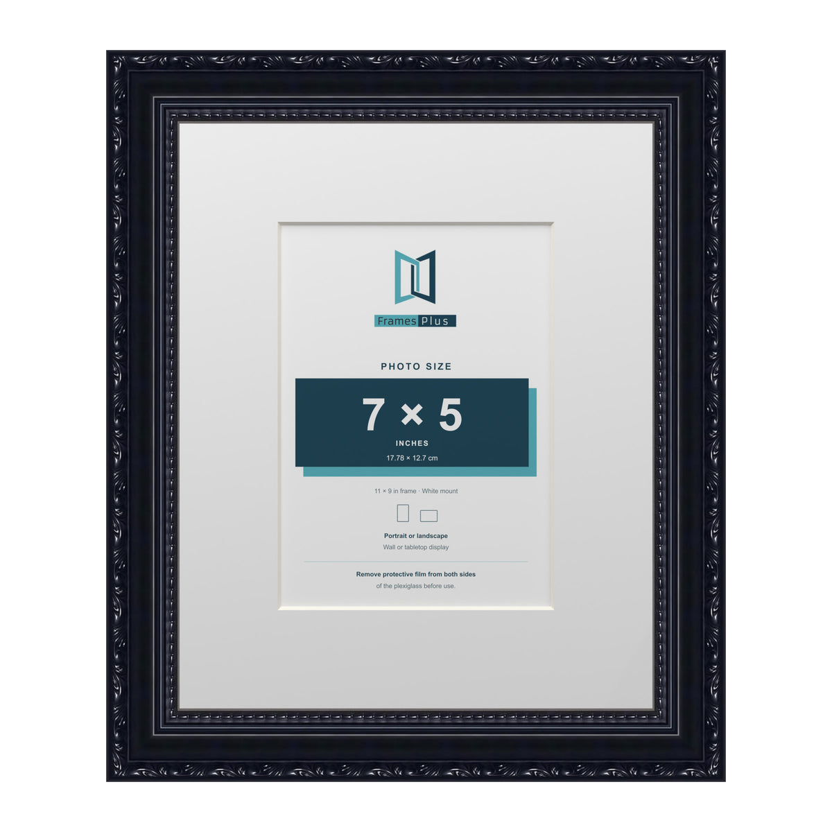 Louis Range Black Picture, Photo & Poster Frame with White Mount - 11x9" Frame for 7x5" Photo, Black
