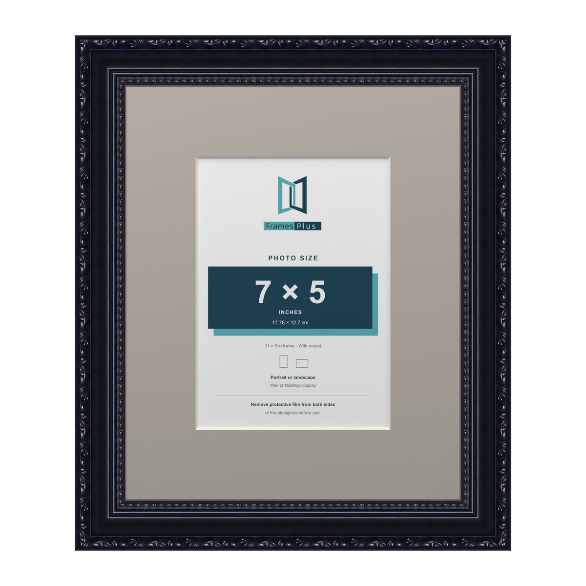Louis Range Black Picture, Photo & Poster Frame with Dawn Grey Mount - 11x9" Frame for 7x5" Photo, Black