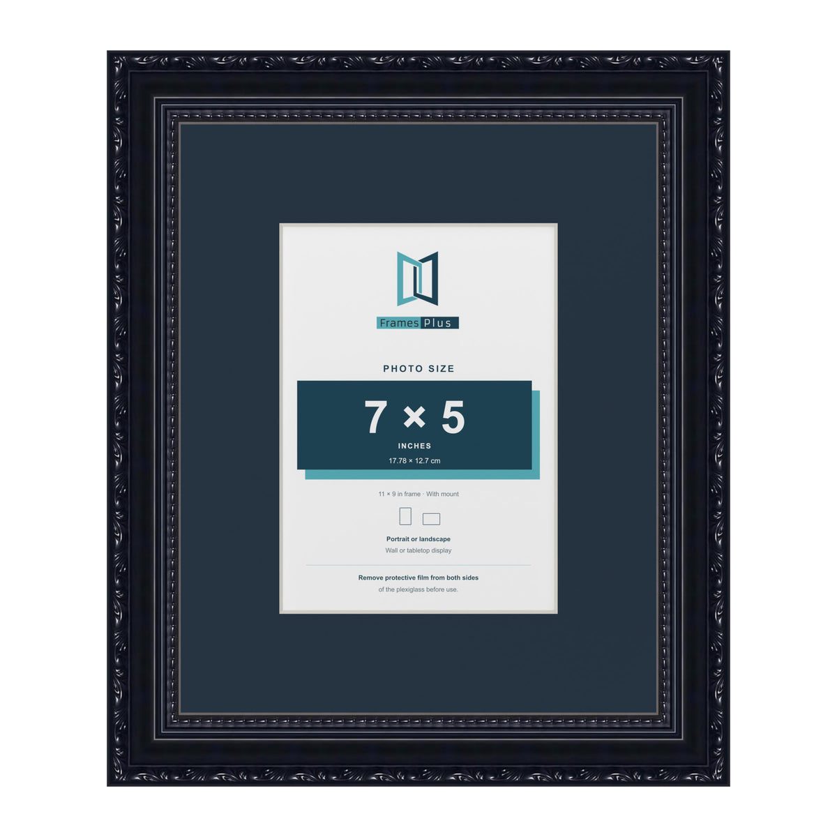 Louis Range Black Picture, Photo & Poster Frame with Pacific Blue Mount - 11x9" Frame for 7x5" Photo, Black