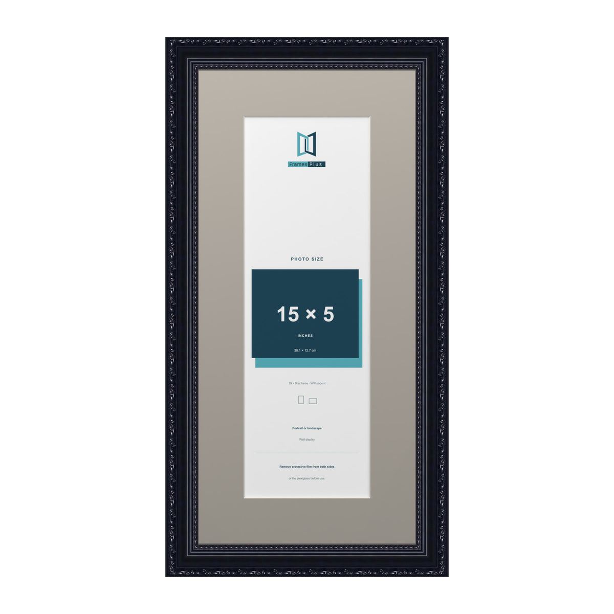 Louis Range Black Picture, Photo & Poster Frame with Dawn Grey Mount - 19x9" Frame for 15x5" Photo, Black