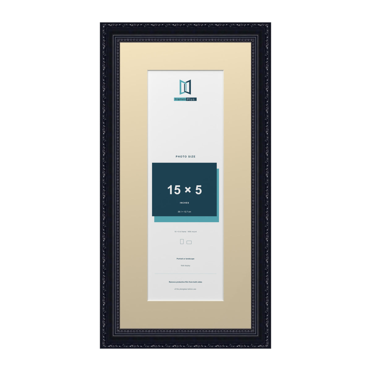Louis Range Black Picture, Photo & Poster Frame with Ivory Mount - 19x9" Frame for 15x5" Photo, Black