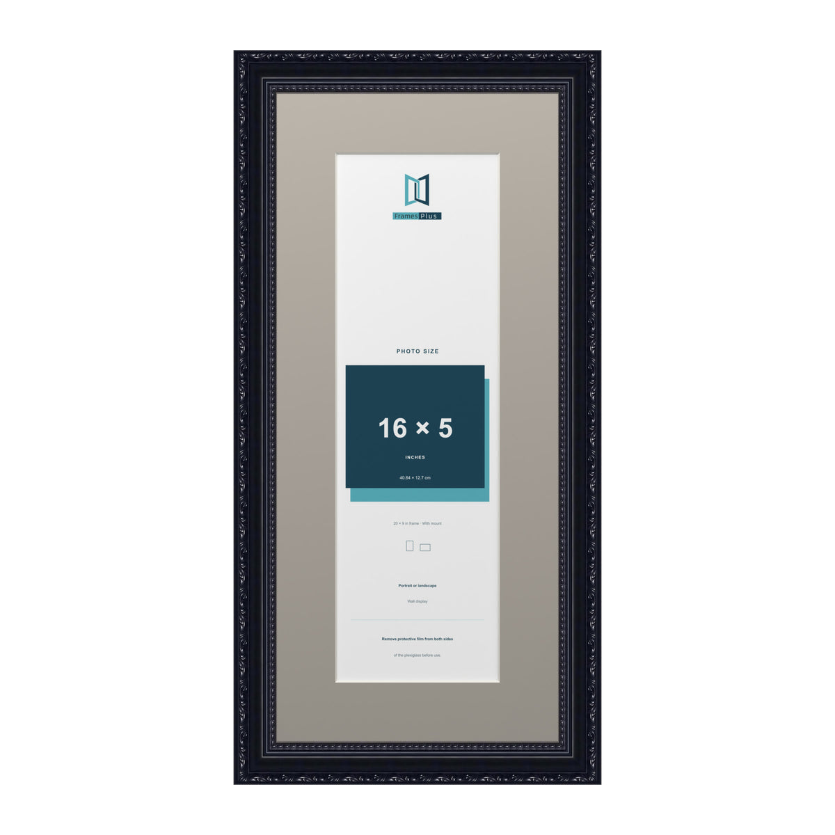 Louis Range Black Picture, Photo & Poster Frame with Dawn Grey Mount - 20x9" Frame for 16x5" Photo, Black