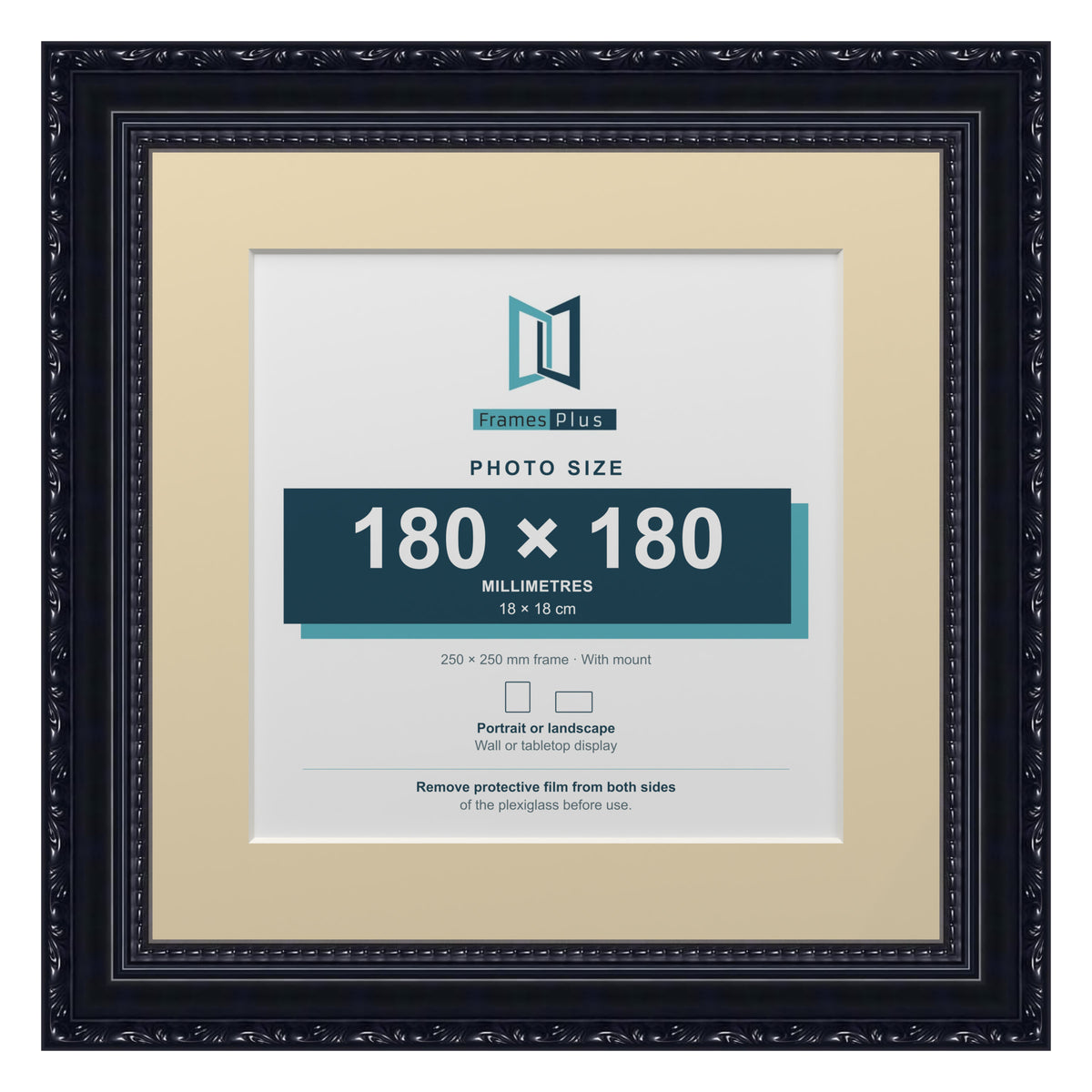 Louis Range Black Picture, Photo & Poster Frame with Ivory Mount - 25x25cm Frame for 18x18cm Photo, Black