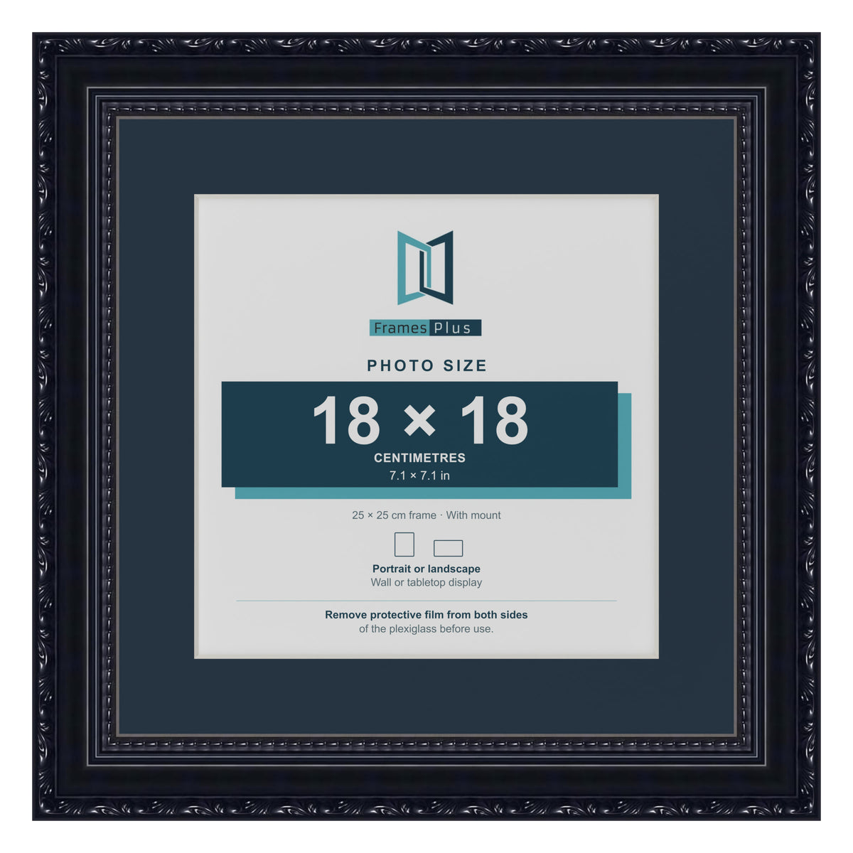Louis Range Black Picture, Photo & Poster Frame with Pacific Blue Mount - 25x25cm Frame for 18x18cm Photo, Black