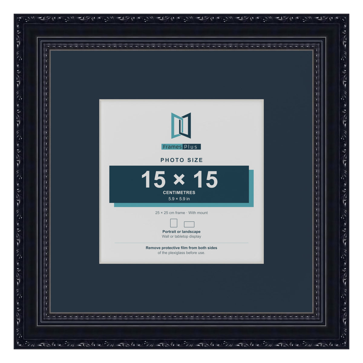 Louis Range Black Picture, Photo & Poster Frame with Pacific Blue Mount - 25x25cm Frame for 15x15cm Photo, Black