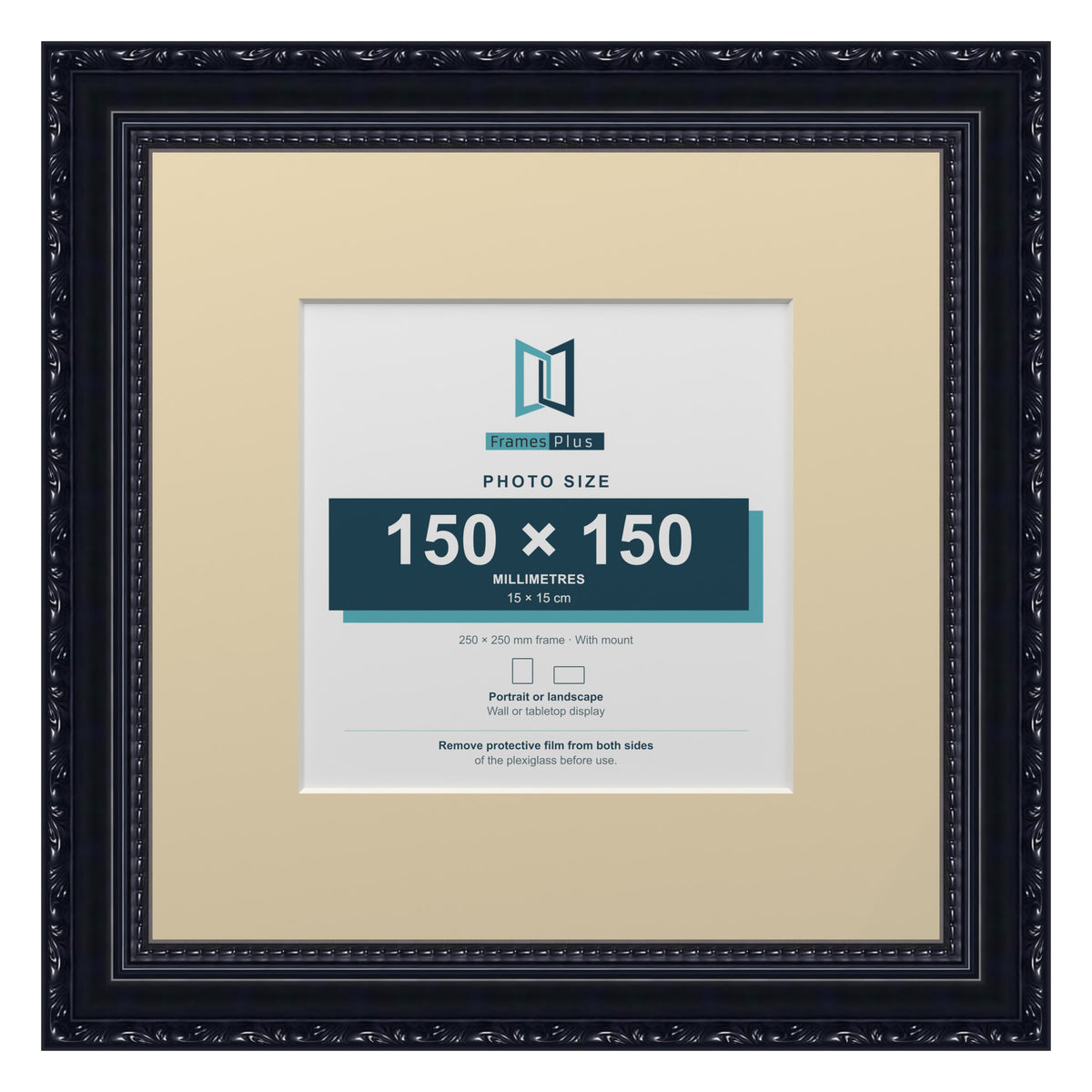 Louis Range Black Picture, Photo & Poster Frame with Ivory Mount - 25x25cm Frame for 15x15cm Photo, Black