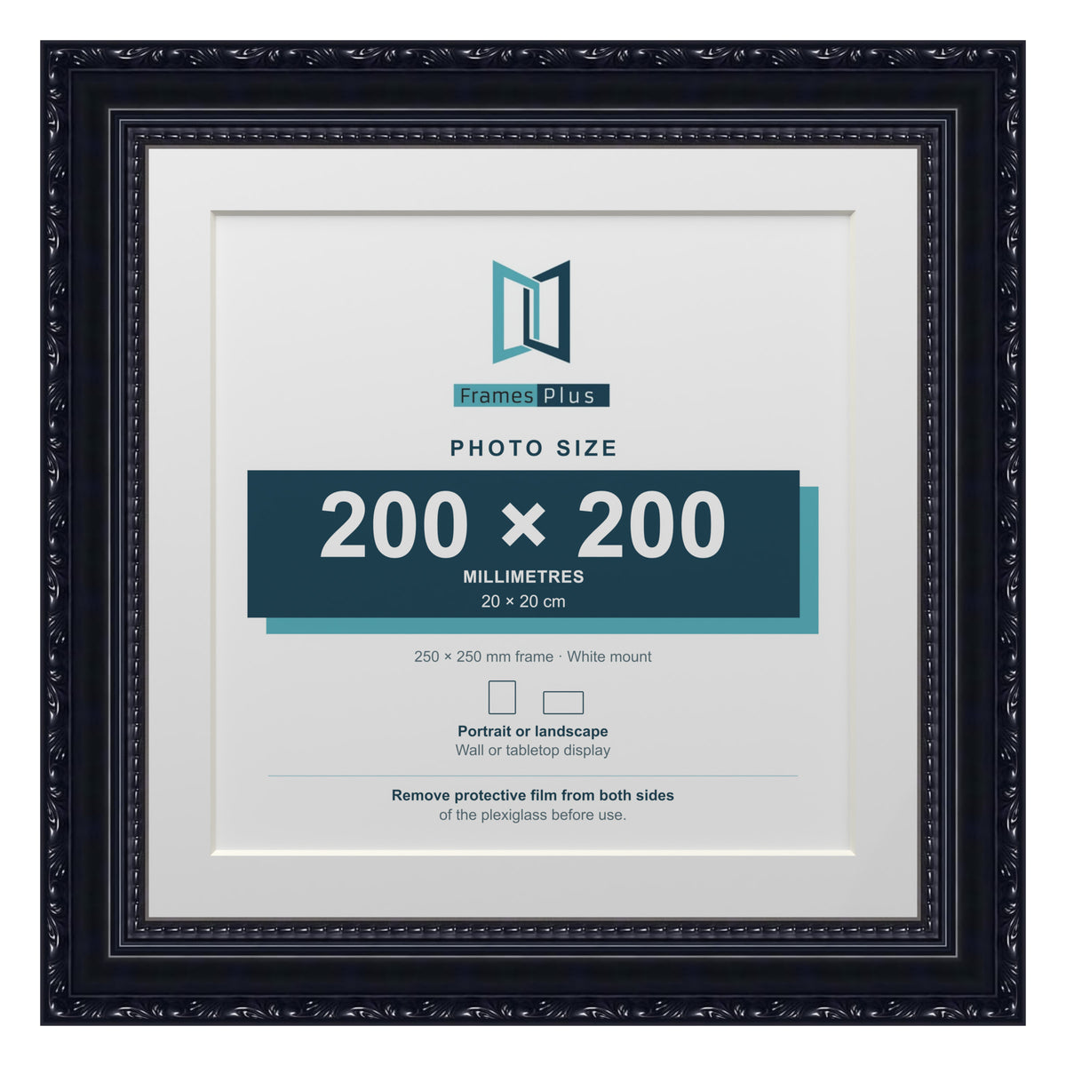 Louis Range Black Picture, Photo & Poster Frame with White Mount - 25x25cm Frame for 20x20cm Photo, Black