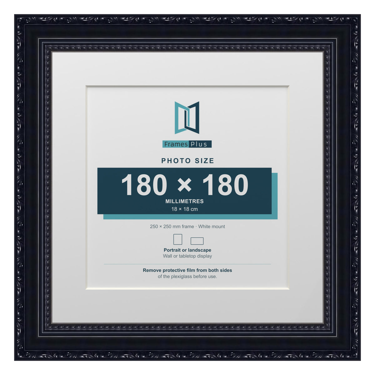 Louis Range Black Picture, Photo & Poster Frame with White Mount - 25x25cm Frame for 18x18cm Photo, Black