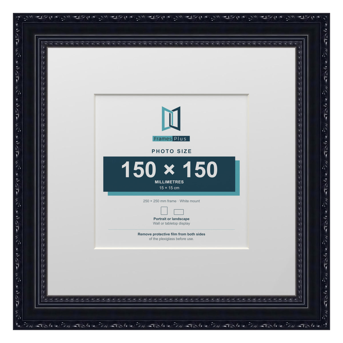 Louis Range Black Picture, Photo & Poster Frame with White Mount - 25x25cm Frame for 15x15cm Photo, Black