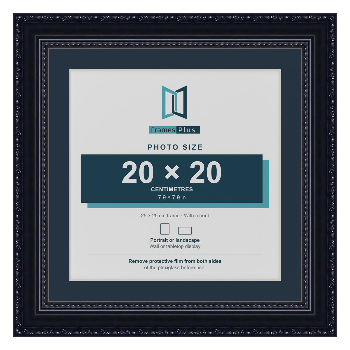 Louis Range Black Picture, Photo & Poster Frame with Pacific Blue Mount - 25x25cm Frame for 20x20cm Photo, Black