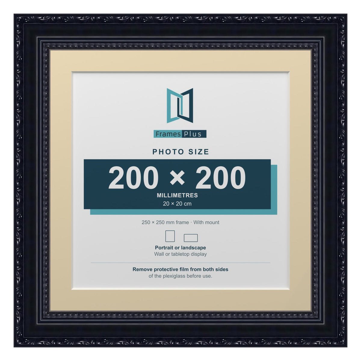 Louis Range Black Picture, Photo & Poster Frame with Ivory Mount - 25x25cm Frame for 20x20cm Photo, Black