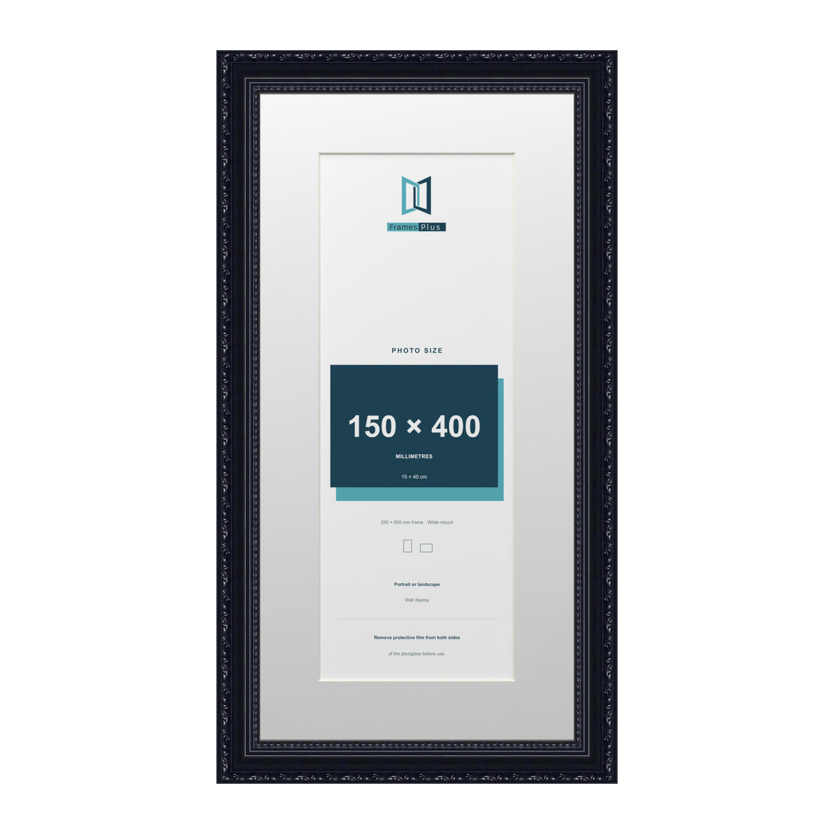 Louis Range Black Picture, Photo & Poster Frame with White Mount - 50x25cm Frame for 40x15cm Photo, Black