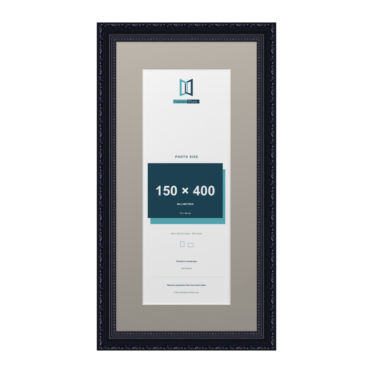Louis Range Black Picture, Photo & Poster Frame with Dawn Grey Mount - 50x25cm Frame for 40x15cm Photo, Black
