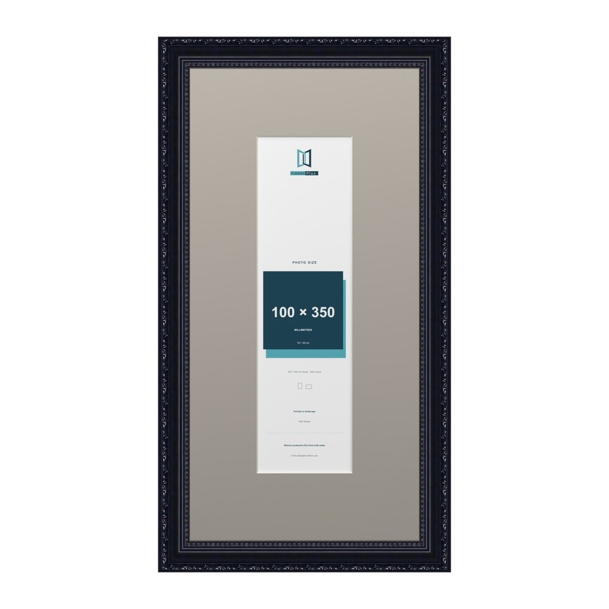 Louis Range Black Picture, Photo & Poster Frame with Dawn Grey Mount - 50x25cm Frame for 35x10cm Photo, Black