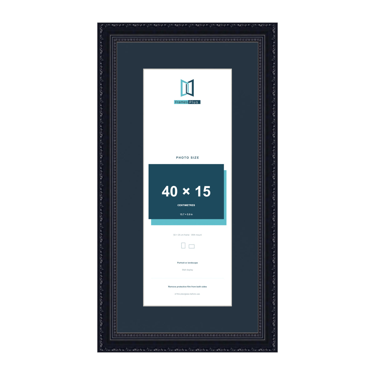 Louis Range Black Picture, Photo & Poster Frame with Pacific Blue Mount - 50x25cm Frame for 40x15cm Photo, Black
